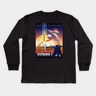 NASA Artemis I Retro Poster Shirt (2-Sided for Dark Shirts) Kids Long Sleeve T-Shirt